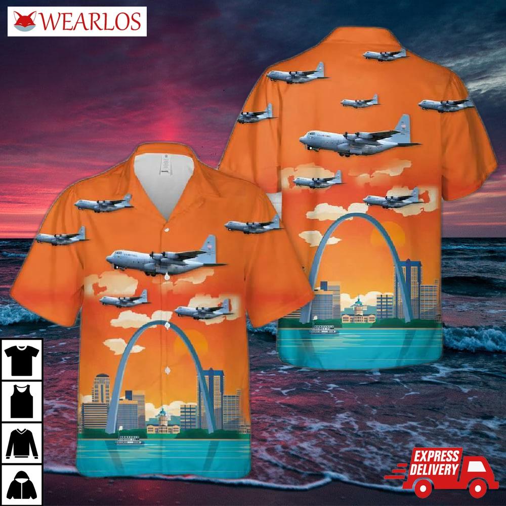 Us Air Force Missouri National Guard 180th Airlift Squadron C-130h2 Hercules Hawaiian Shirt