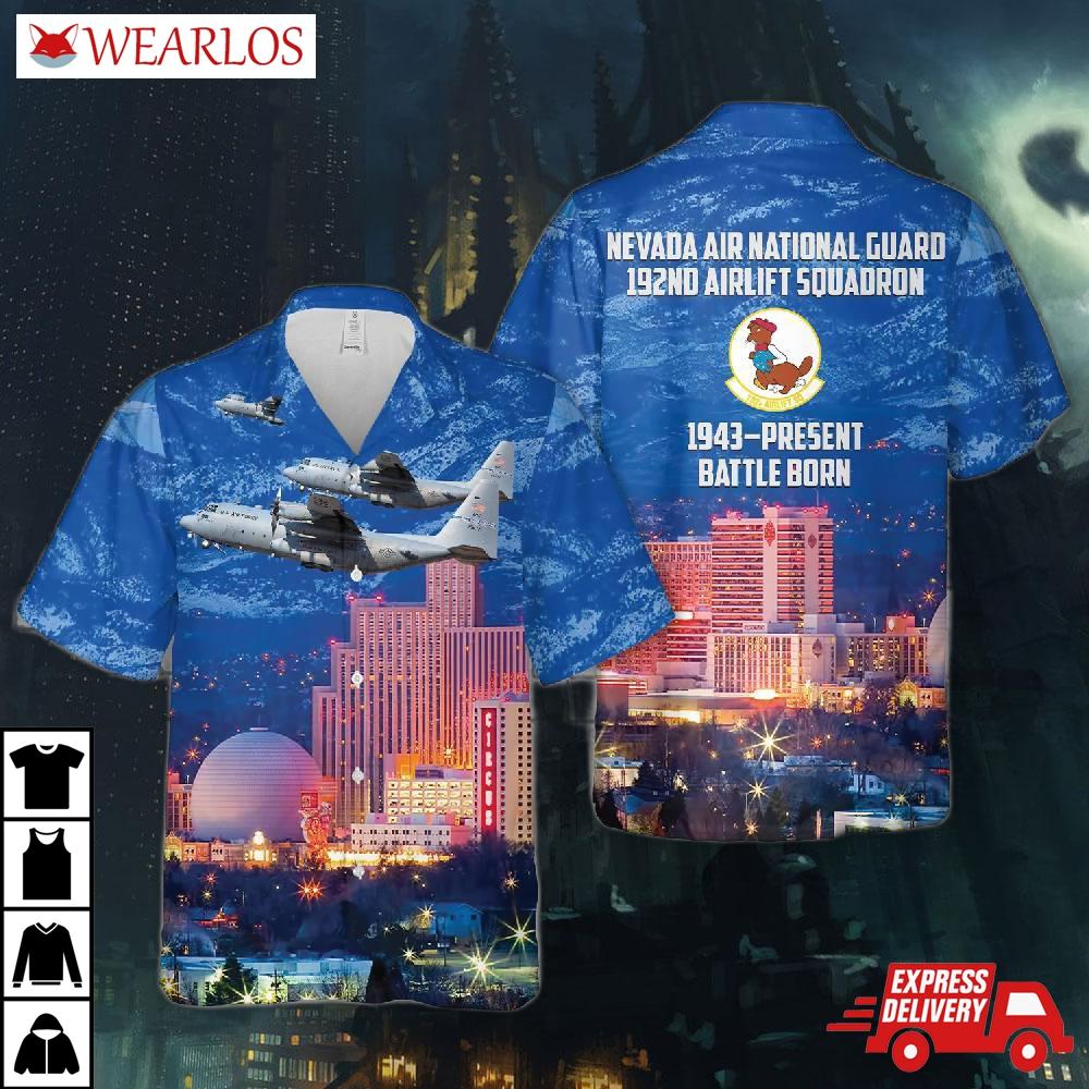 Us Air Force Nevada National Guard 192nd Airlift Squadron C-130h Scathe View Aircraft 79-0477 Hawaiian Shirt