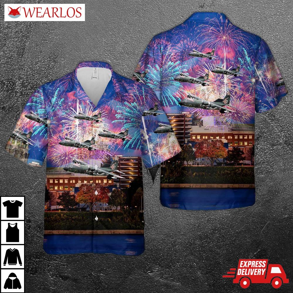 Us Air Force Pennsylvania National Guard 193rd Special Operations Squadron Lockheed Ec-130e Hercules (s/n 63-7869), 4th Of July Hawaiian Shirt