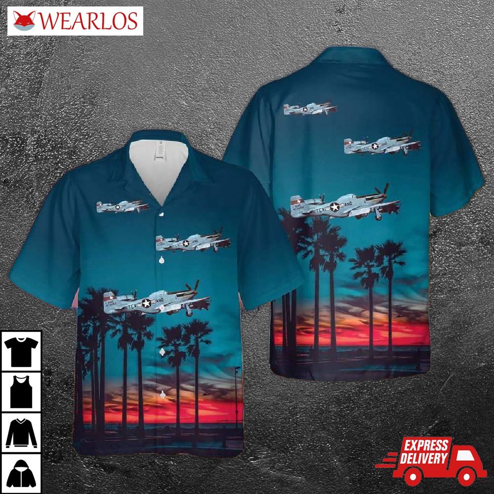 Us Air Force Texas National Guard 111th Fighter Squadron North American F-51d Mustang Hawaiian Shirt