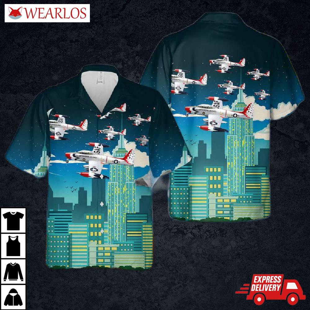 Us Air Force Thunderbirds Republic F-84g Thunderjet Hawaiian Shirt