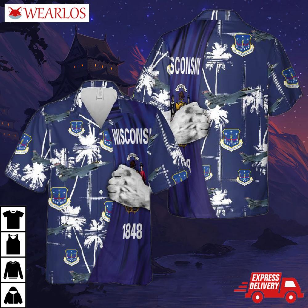 Us Air Force Wisconsin National Guard 115th Fighter Wing F-16 Fighting Falcon Hawaiian Shirt