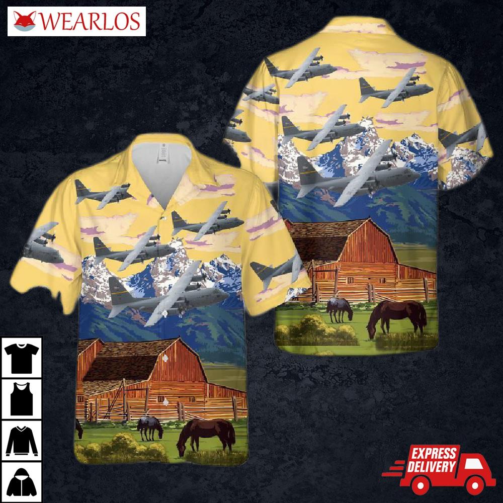 Us Air Force Wyoming National Guard 153D Airlift Wing C-130h Hercules Hawaiian Shirt