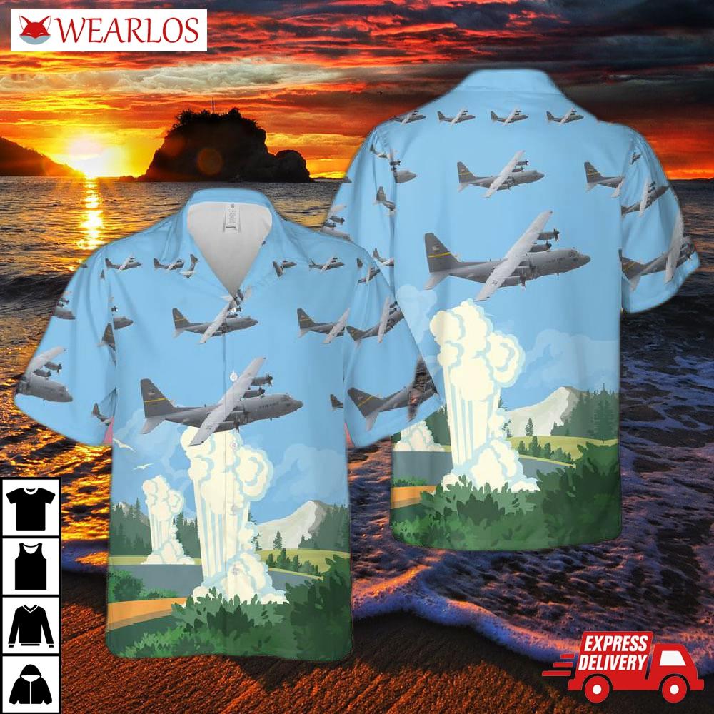 Us Air Force Wyoming National Guard 153D Airlift Wing C-130h Hercules Hawaiian Shirt