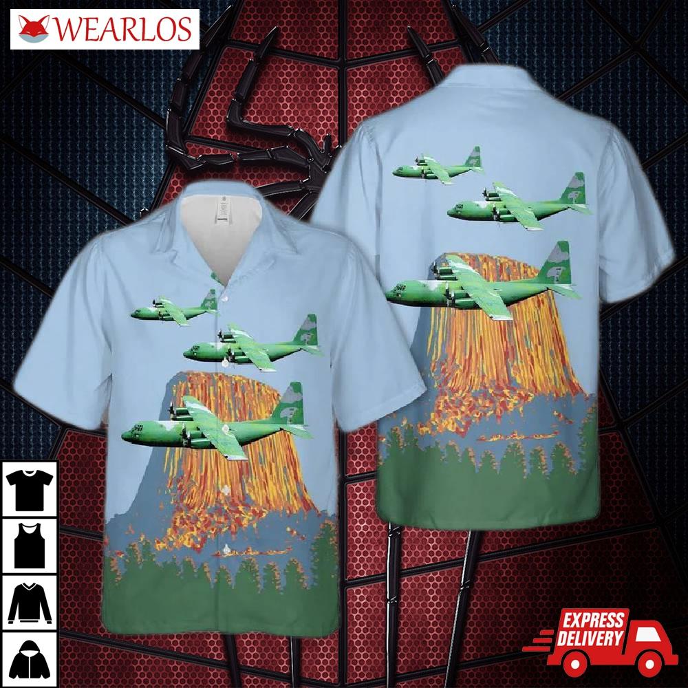 Us Air Force Wyoming National Guard 187th Airlift Squadron Lockheed C-130b Hercules 58-0714 Hawaiian Shirt