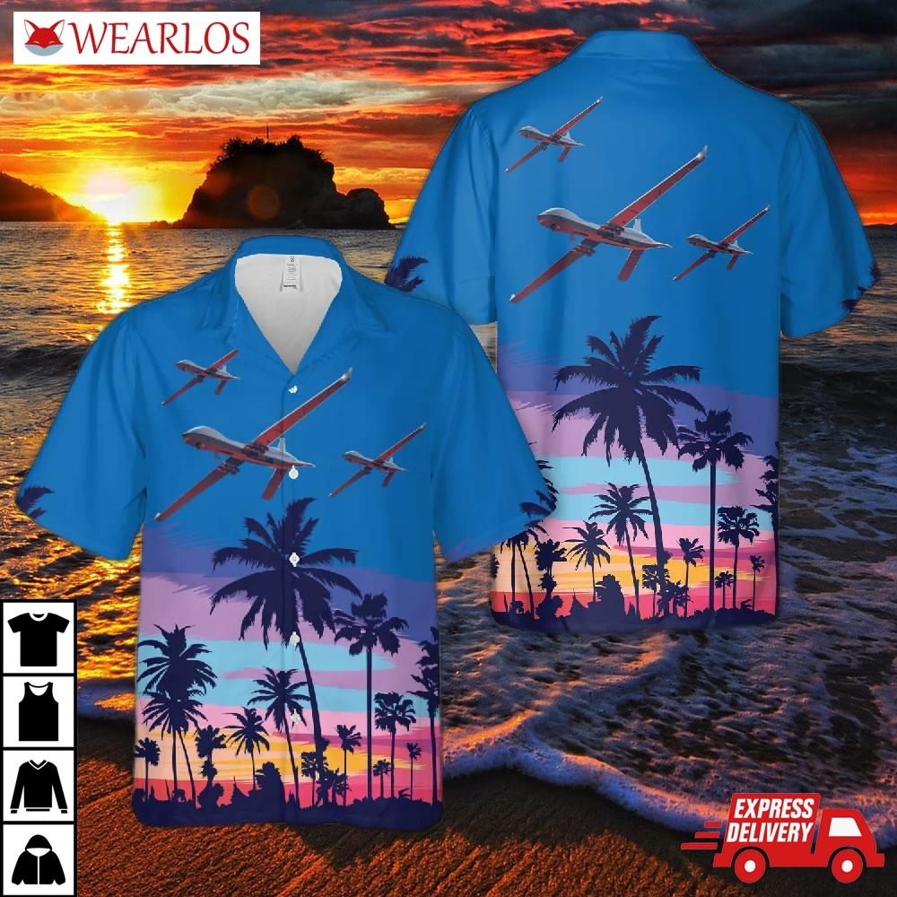 Us Army 160th Special Operations Aviation Regiment (airborne) Mq-1c Gray Eagle Hawaiian Shirt