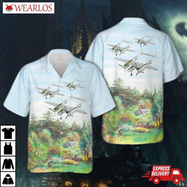 Us Army Air Corps Lockheed P-38 Lightning "down Beat" World War Ii American Fighter Aircraft Hawaiian Shirt