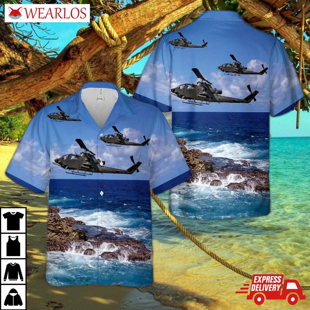 Us Army Bell Ah-1f Huey Cobra Attack Helicopter Hawaiian Shirt