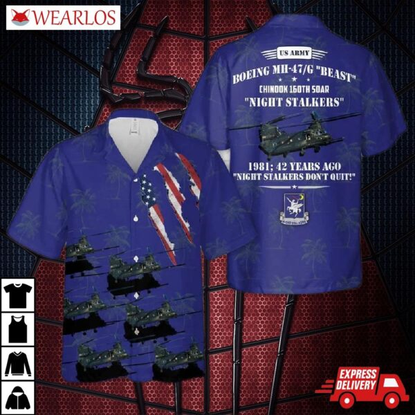 Us Army Boeing Mh-47/g "beast" Chinook 160th Soar "night Stalkers" Hawaiian Shirt