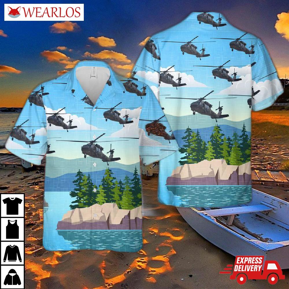 Us Army New York National Guard 142nd Aviation Regiment Uh-60l Black Hawk Hawaiian Shirt