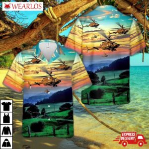 Us Army Oh-58d Kiowa Warrior Helicopter 1st Squadron, 17th Cavalry Regiment (1-17th Regiment) Hawaiian Shirt