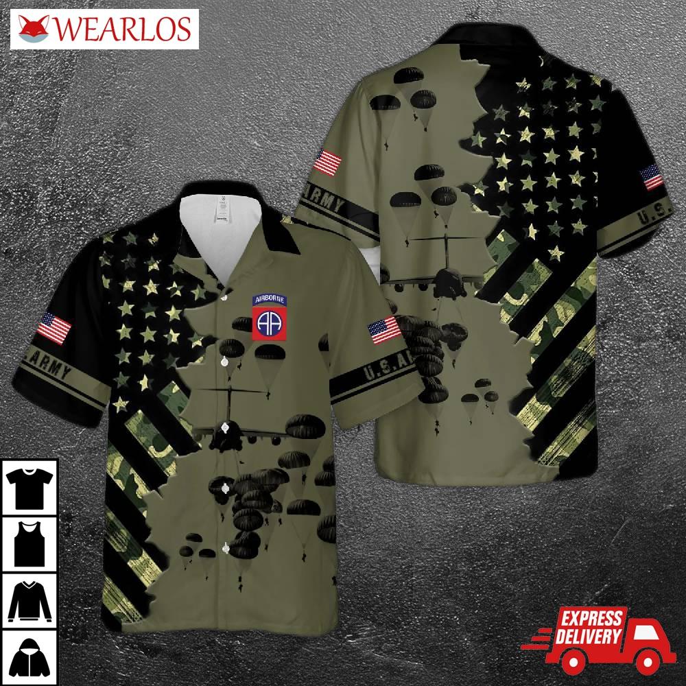 Us Army Paratroopers With The 82nd Airborne Division Parachute Hawaiian Shirt