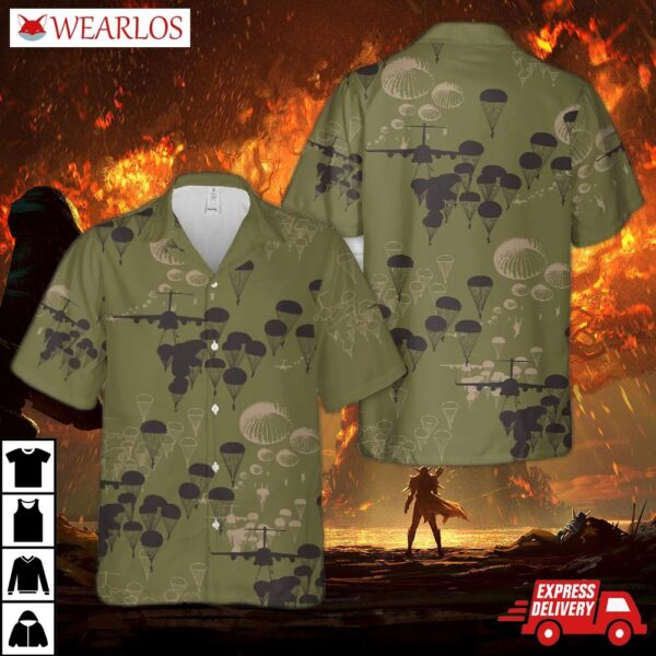 Us Army Paratroopers With The 82nd Airborne Division Parachute Silhouettes Hawaiian Shirt