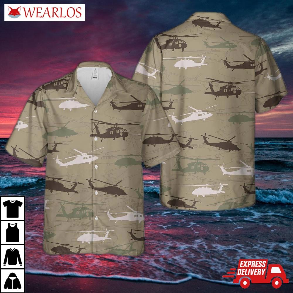 Us Army Sikorsky Uh-60 Black Hawk Silhouette Hawaiian Shirt