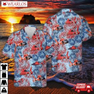 Us Coast Guard Eurocopter Mh-65 Dolphin Helicopter Firework Hawaiian Shirt