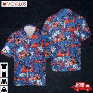 Us Coast Guard Eurocopter Mh-65 Dolphin Helicopter Firework Hawaiian Shirt