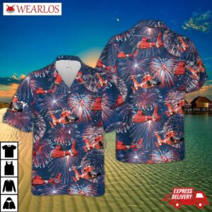 Us Coast Guard Eurocopter Mh-65 Dolphin Helicopter Firework Hawaiian Shirt