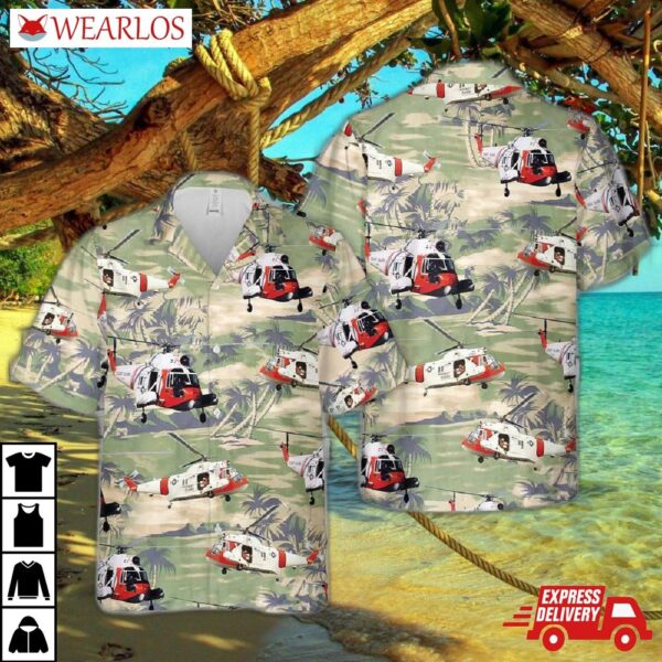 Us Coast Guard Sikorsky Hh-52 Seaguard Helicopter Short Sleeve Hawaiian Shirt