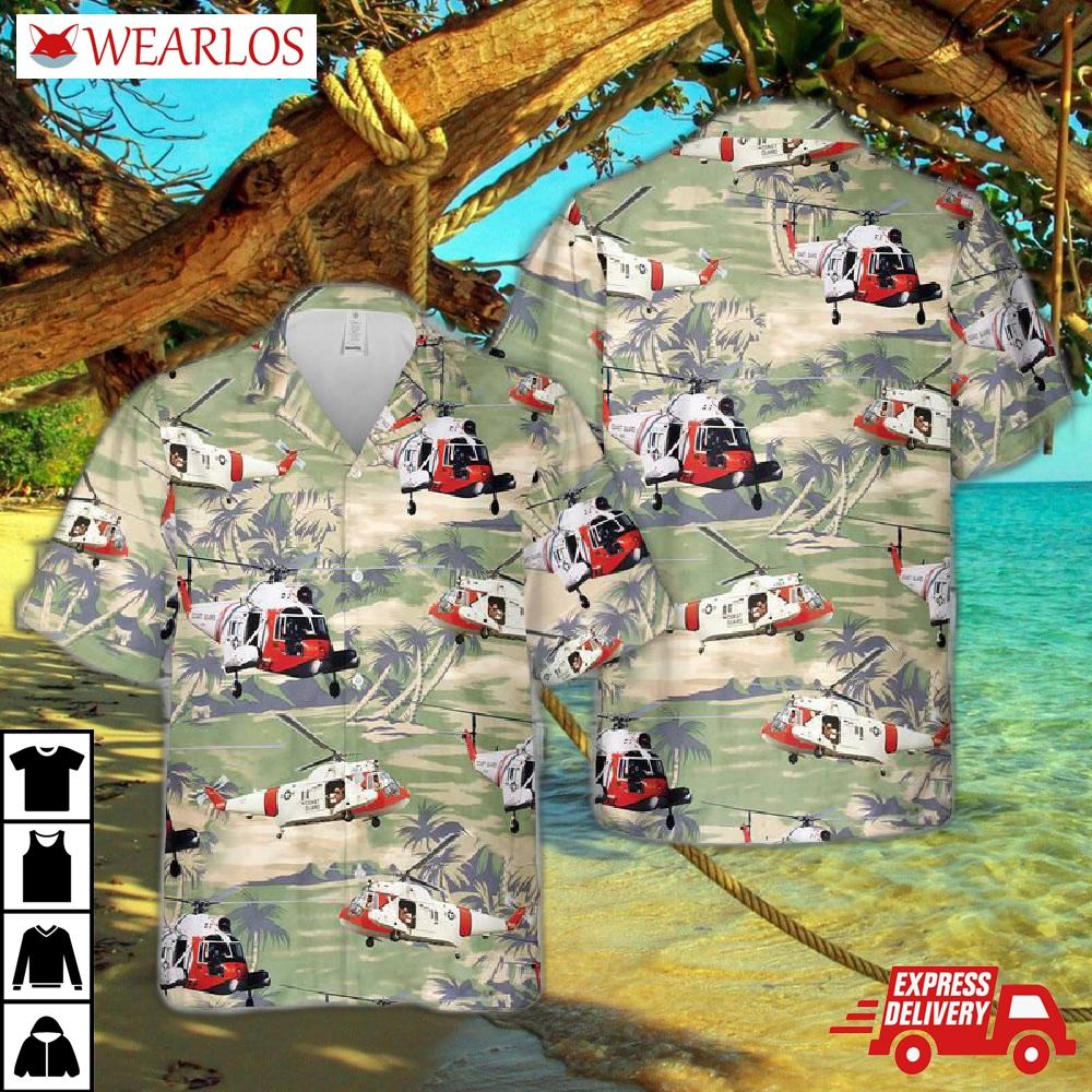 Us Coast Guard Sikorsky Hh-52 Seaguard Helicopter Short Sleeve Hawaiian Shirt
