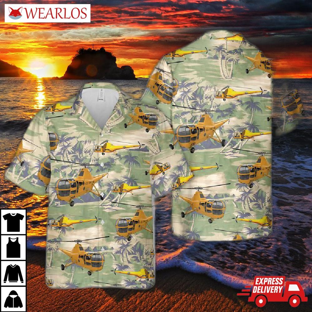 Us Coast Guard Sikorsky Ho2 R5a Dragonfly Helicopter Short Sleeve Hawaiian Shirt