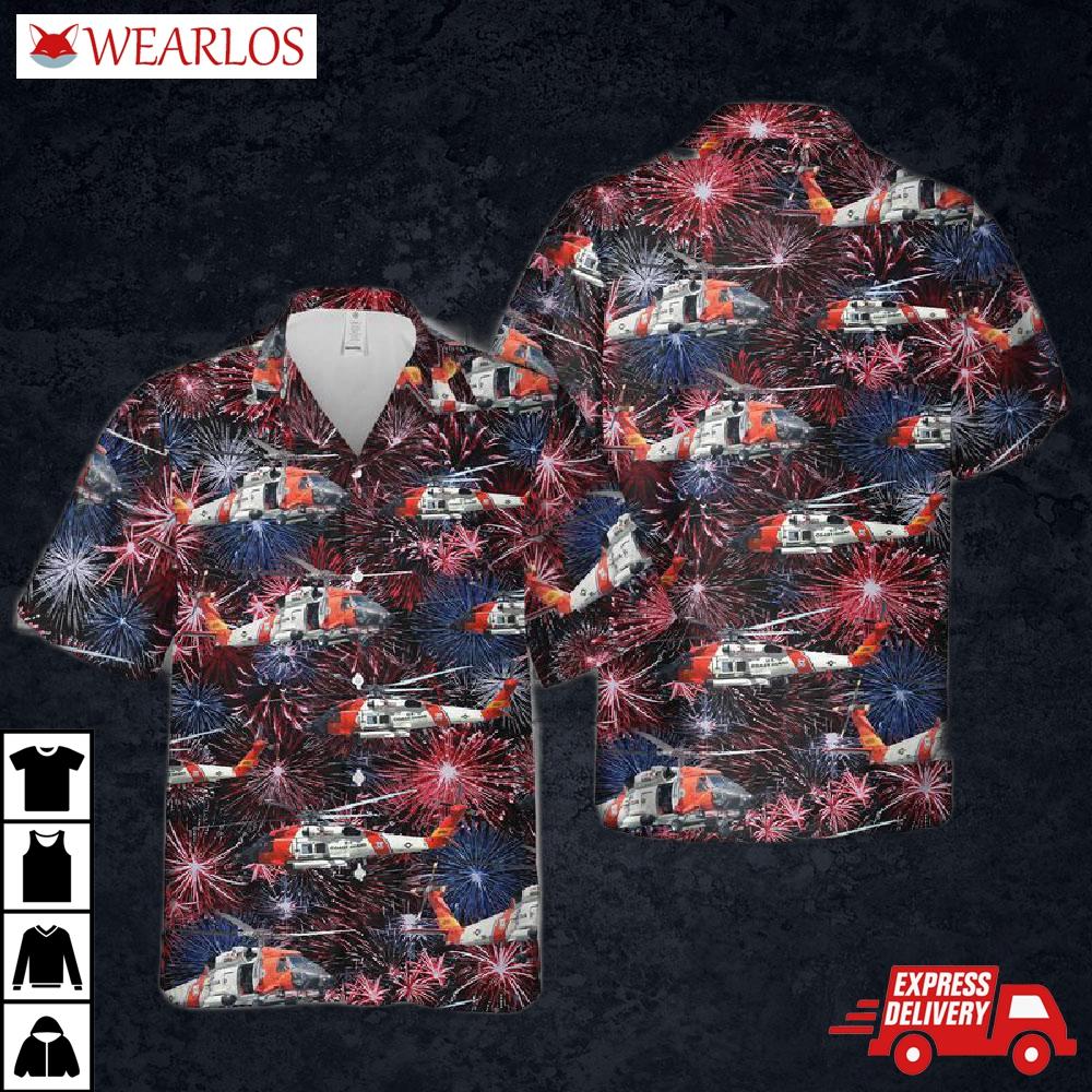 Us Coast Guard Sikorsky Mh-60 Jayhawk Helicopter Firework Hawaiian Shirt