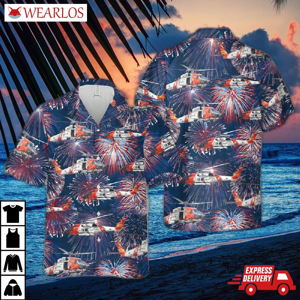 Us Coast Guard Sikorsky Mh-60 Jayhawk Helicopter Firework Hawaiian Shirt