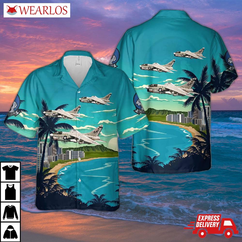 Us Navy A-7e Corsair Ii (va-27 / Cvw-14) Attack Squadron 27 (atkron 27) Va-27 Royal Maces Hawaiian Shirt