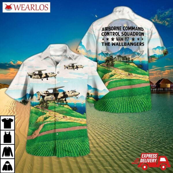 Us Navy Airborne Command & Control Squadron 117 (vaw-117) The Wallbangers E-2d Hawkeye Hawaiian Shirt