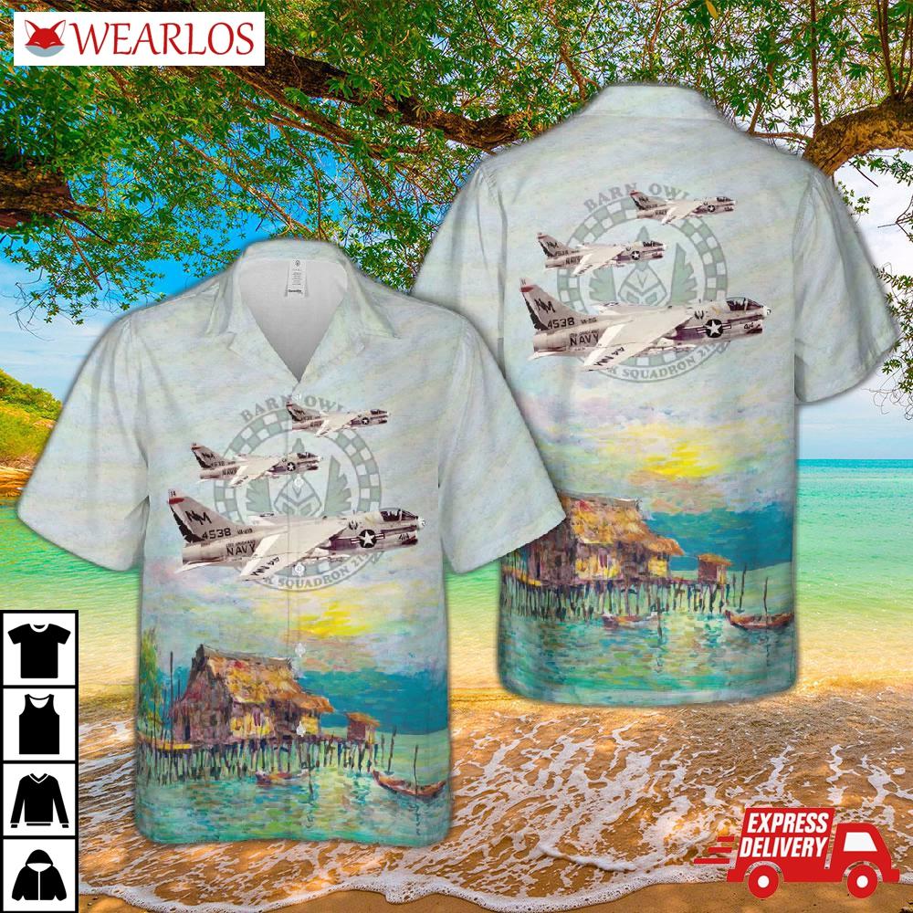 Us Navy Attack Squadron 215 Barn Owls A-7b Corsair Iis Hawaiian Shirt
