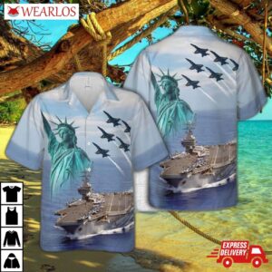 Us Navy Blue Angels Fly Over Uss Carl Vinson (cvn 70), 4th Of July Hawaiian Shirt