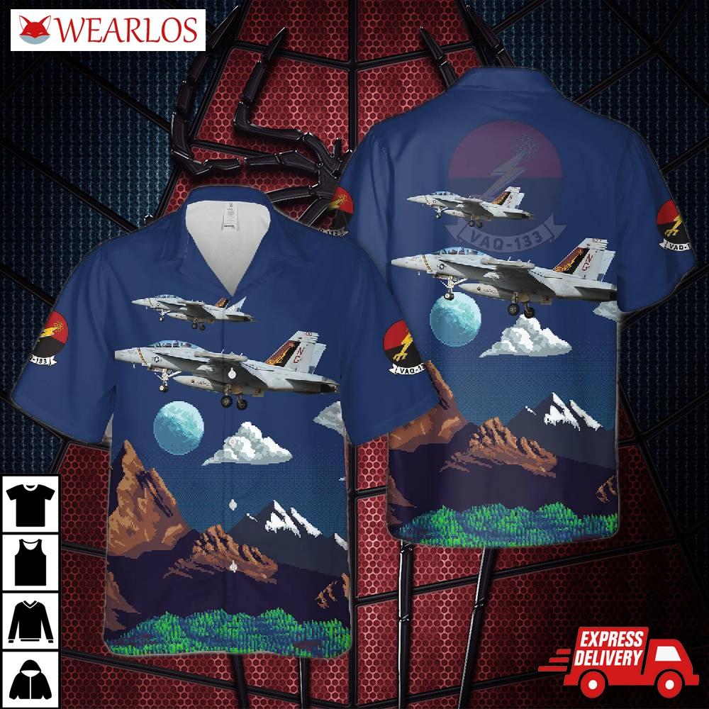 Us Navy Boeing Ea-18g Growler Of Electronic Attack Squadron 133 (vaq-133) Wizards Hawaiian Shirt