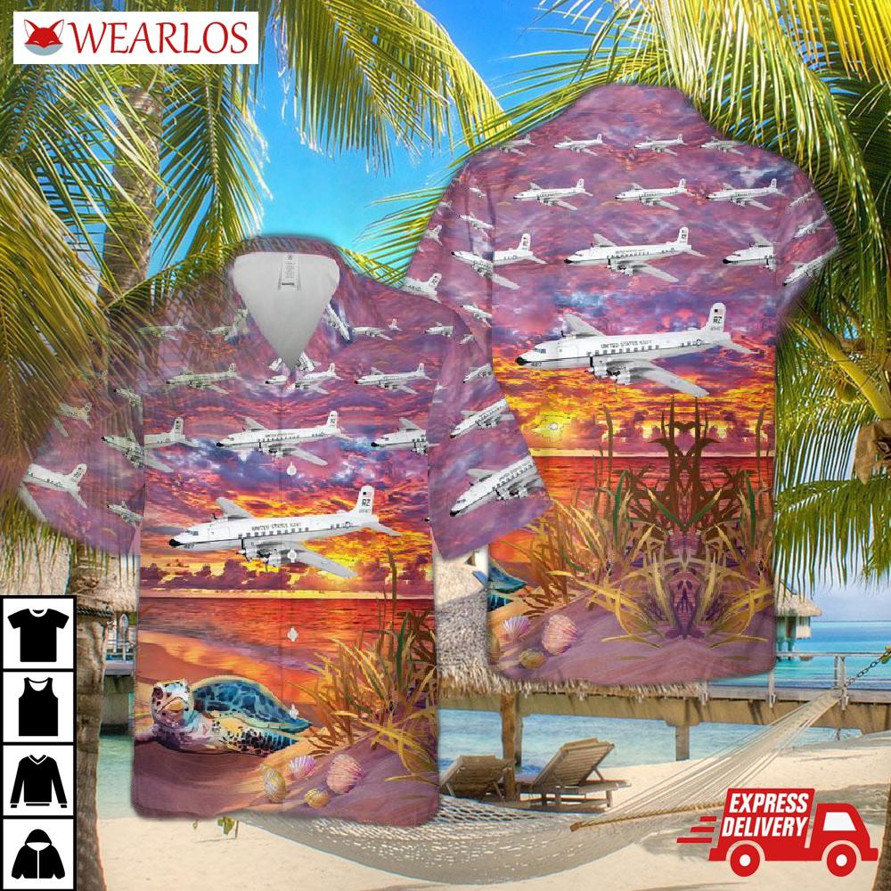 Us Navy Douglas C-118 Liftmaster Of Vr-21 Hawaiian Shirt