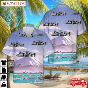 Us Navy E-2c Hawkeyes Of Vaw-115 "liberty Bells" Flying By Mount Fuji, Japan Hawaiian Shirt