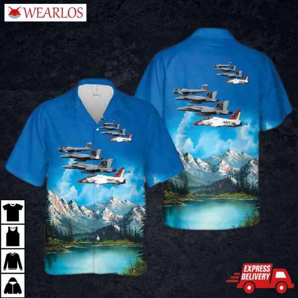 Us Navy Ea-6b, Fa-18e, Fa-18c And T-45 Of Vx-23 Salty Dogs Hawaiian Shirt