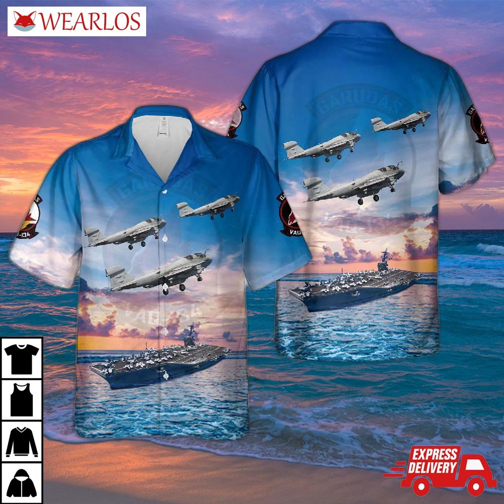 Us Navy Ea-6b Prowler Of Electronic Attack Squadron 134 (vaq-134) And Uss (cvn 70) Hawaiian Shirt