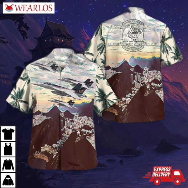 Us Navy F/a-18e Super Hornet Of Vfa-14 "tophatters" Hawaiian Shirt