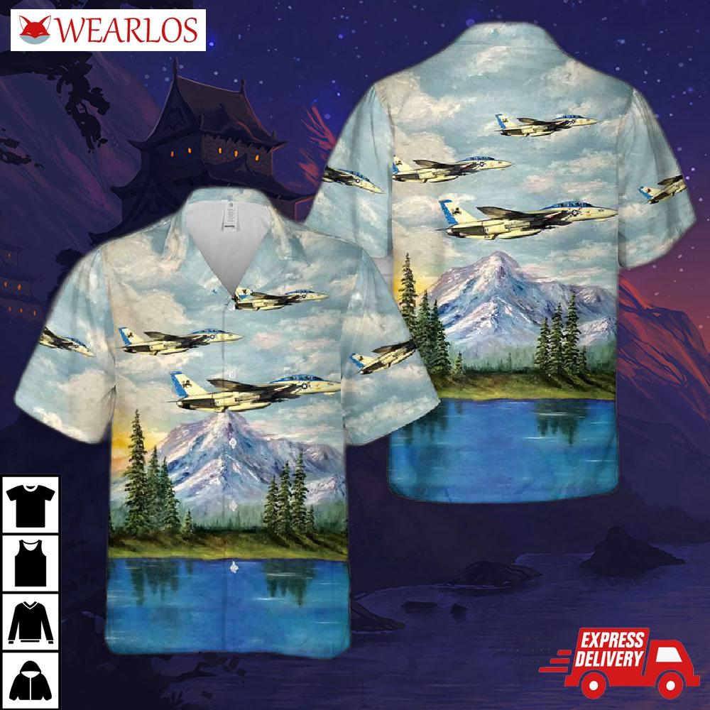 Us Navy Fighter Squadron Two One Three (vf-213), F-14d Tomcat Blacklions Hawaiian Shirt