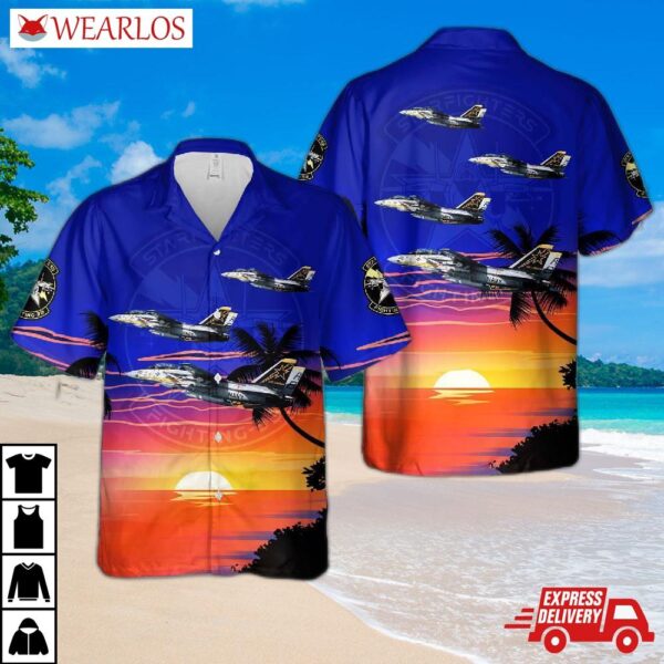 Us Navy Grumman F-14a-75-gr Tomcat (buno 159428) From Fighter Squadron 33 (vf-33) "starfighters" Hawaiian Shirt