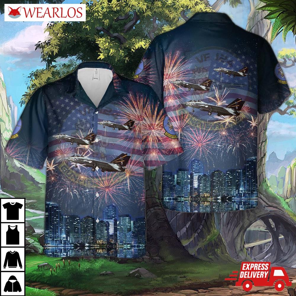 Us Navy Grumman F-14a Tomcat A/c 400 Of Vf-124 Gunfighters, 4th July Hawaiian Shirt
