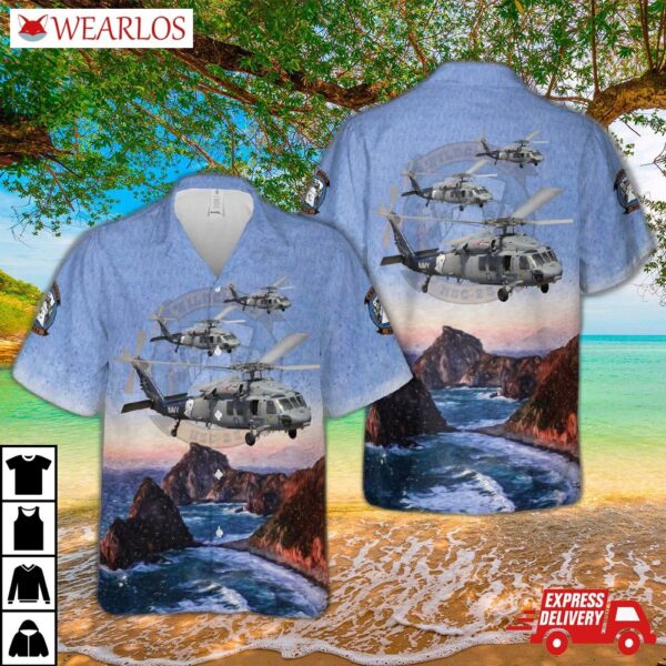 Us Navy Helicopter Sea Combat Squadron 23 'wildcards' Sikorsky Mh-60s Knighthawk Hawaiian Shirt