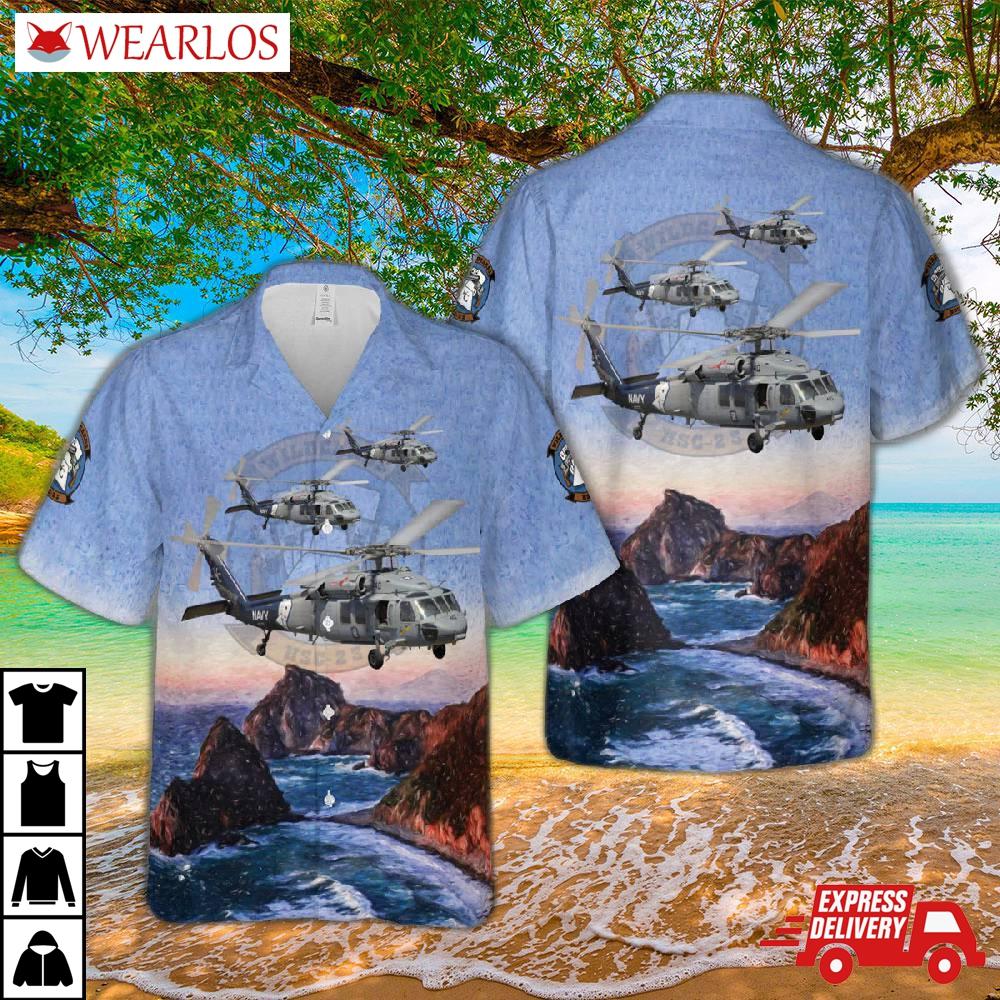 Us Navy Helicopter Sea Combat Squadron 23 'wildcards' Sikorsky Mh-60s Knighthawk Hawaiian Shirt
