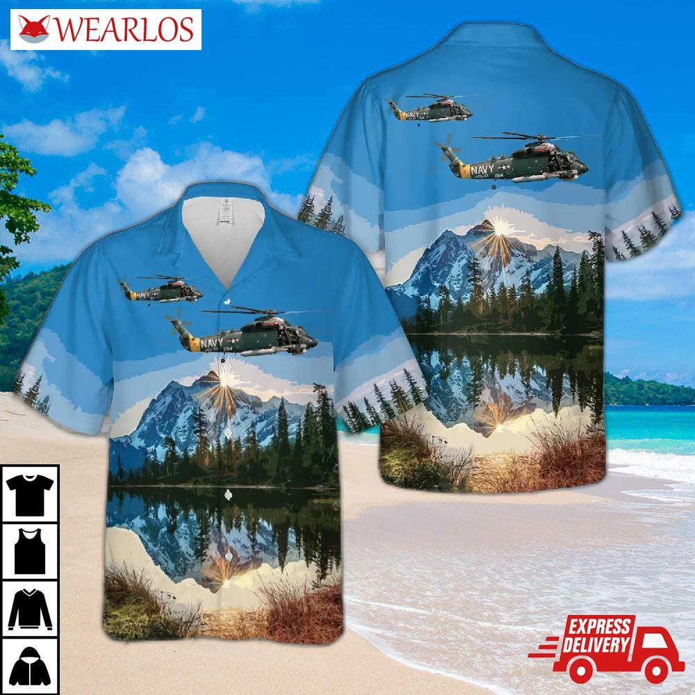 Us Navy Kaman Sh-2f Seasprite Of Hsl-33 Seasnakes Hawaiian Shirt
