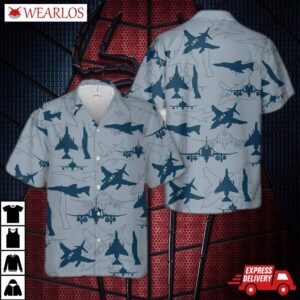 Us Navy Mcdonnell Douglas F-4 Phantom Ii Aircraft Silhouettes Hawaiian Shirt