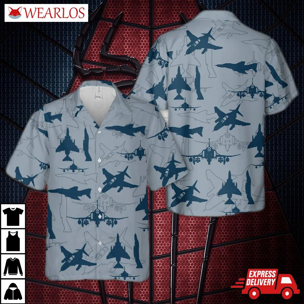 Us Navy Mcdonnell Douglas F-4 Phantom Ii Aircraft Silhouettes Hawaiian Shirt