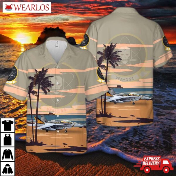 Us Navy Mcdonnell Douglas F/a-18c Hornet Of Strike Fighter Squadron 151 (vfa-151) "vigilantes" Hawaiian Shirt