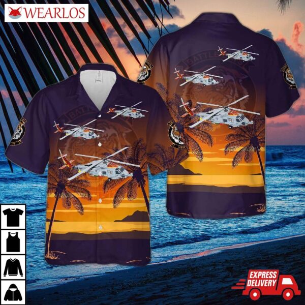 Us Navy Mh-60r Seahawk Of Helicopter Maritime Strike Squadron 73 (hsm-73) "battle Cats" Hawaiian Shirt