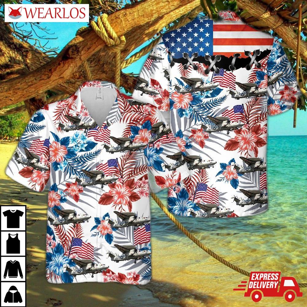 Us Navy Northrop Grumman E-2c Hawkeye, 4th Of July Hawaiian Shirt