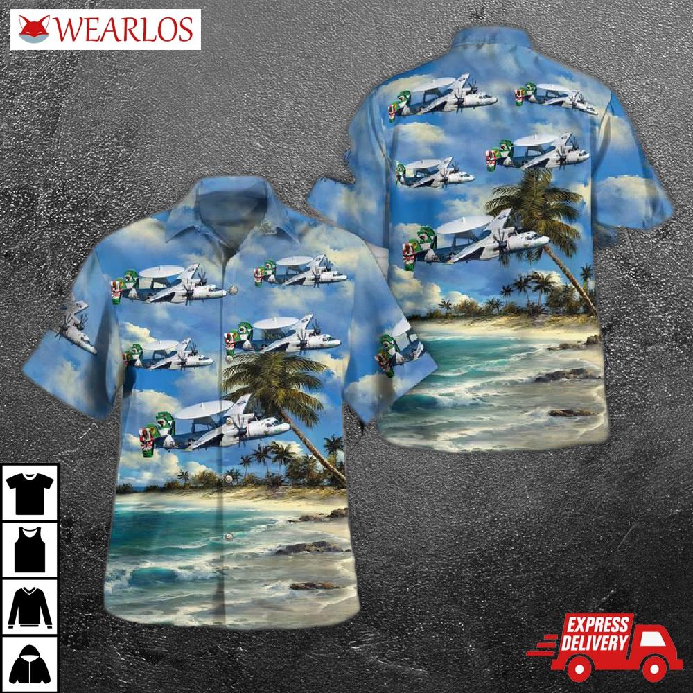Us Navy Northrop Grumman E-2c Hawkeye Of Carrier Airborne Early Warning Squadron 115 Vaw-115, Liberty Bells Hawaiian Shirt
