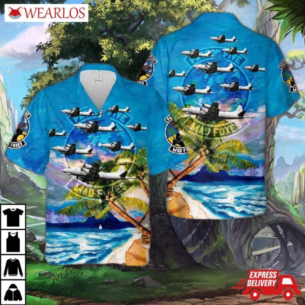 Us Navy P-3 Orion Of Patrol Squadron Five Vp-5 "mad Foxes" Hawaiian Shirt