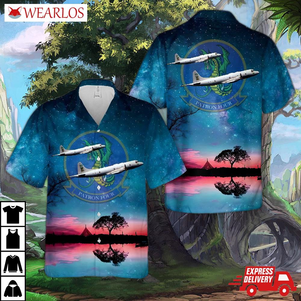 Us Navy Patrol Squadron Four (vp-4) 'skinny Dragons' P-3c Hawaiian Shirt